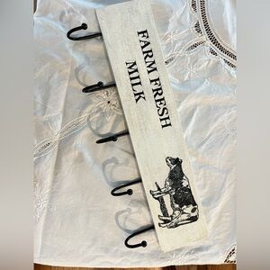 Rustic Farm Fresh Milk Wall Hook with Black and White Design